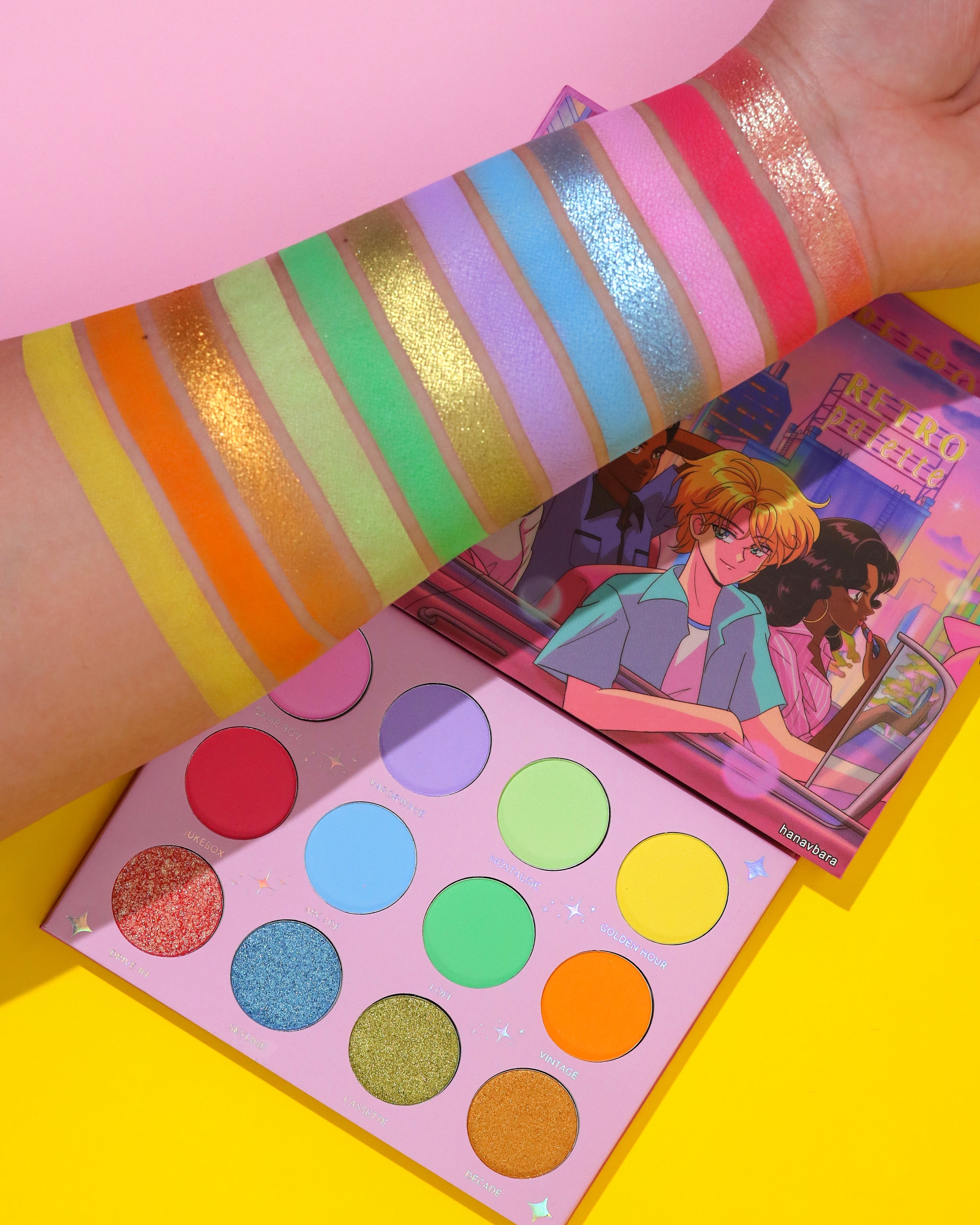 retro eyeshadow palette by yvaexpressions, retro anime makeup, retro anime products, anime makeup, pastel makeup, colorful eyeshadow palette, colorful eyeshadow, pastel colorful eyeshadow, anime makeup brand, anime makeup, kawaii makeup, kawaii products, kawaii makeup brand, creative palette