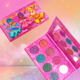 The "Viral Magical Guardian Glitter palette " features Eight super sparkly and dazzling duochrome shades that color shift into two colors. This Glitter palette is in pink packaging and features an orange duochrome eyeshadow, a pink and purple duo chrome eyeshadow, a blue duochrome eyeshadow, a green duochrome eyeshadow, a purple duochrome eyeshadow, a white duochrome eyeshadow. This Glitter duochrome eyeshadow palette is the best glitter palette on the market. Glitter palette, Glitter eyeshadow