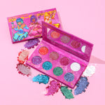 The "Viral Magical Guardian Glitter palette " features Eight super sparkly and dazzling duochrome shades that color shift into two colors. This Glitter palette is in pink packaging and features an orange duochrome eyeshadow, a pink and purple duo chrome eyeshadow, a blue duochrome eyeshadow, a green duochrome eyeshadow, a purple duochrome eyeshadow, a white duochrome eyeshadow. This Glitter duochrome eyeshadow palette is the best glitter palette on the market. Glitter palette, Glitter eyeshadow