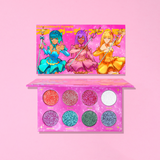 The "Viral Magical Guardian Glitter palette " features Eight super sparkly and dazzling duochrome shades that color shift into two colors. This Glitter palette is in pink packaging and features an orange duochrome eyeshadow, a pink and purple duo chrome eyeshadow, a blue duochrome eyeshadow, a green duochrome eyeshadow, a purple duochrome eyeshadow, a white duochrome eyeshadow. This Glitter duochrome eyeshadow palette is the best glitter palette on the market. Glitter palette, Glitter eyeshadow