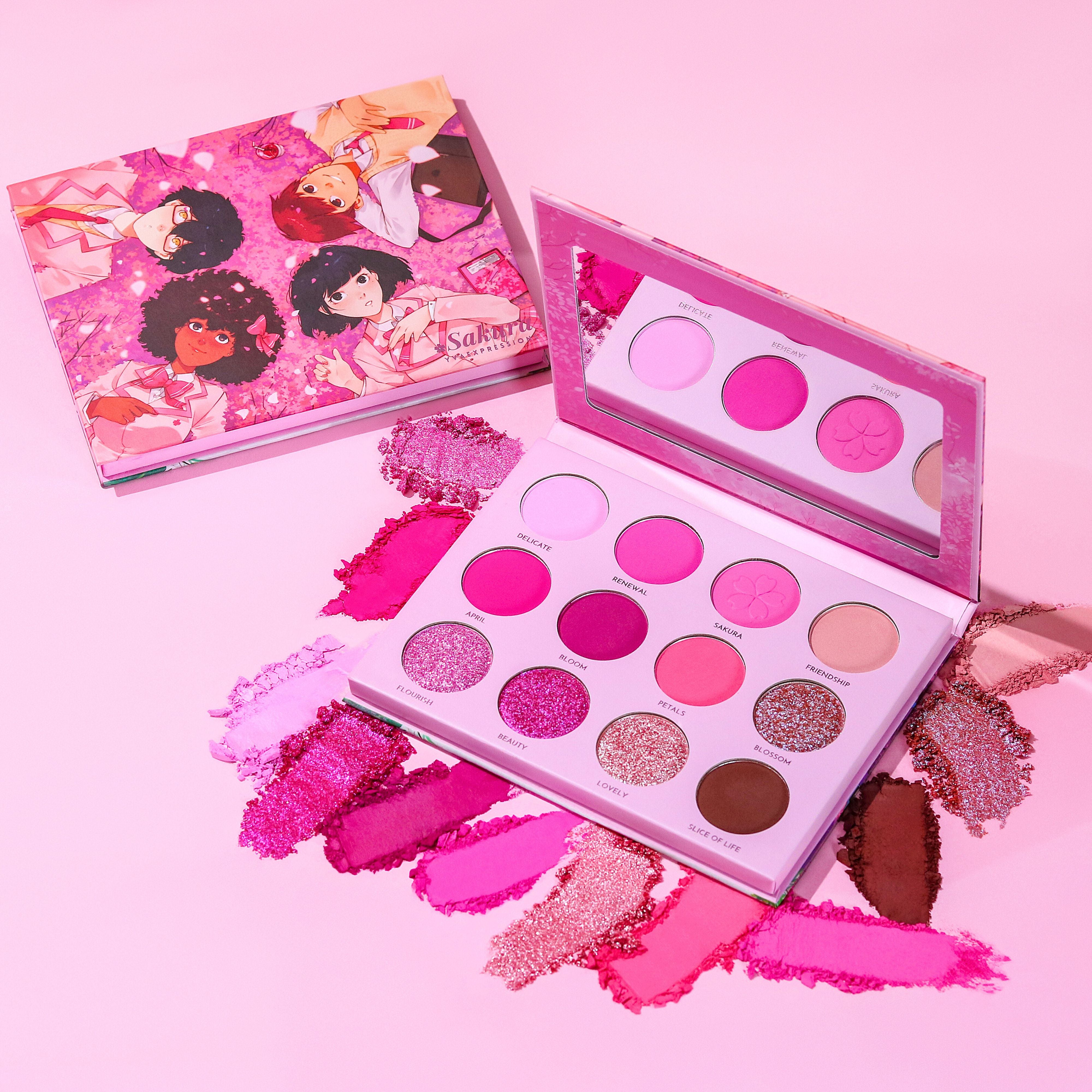 Our Pink focused Sakura eyeshadow palette is a pink lover's dream! From soft pastels to bold hot pink, this eyeshadow palette offers an array of dreamy colors inspired by cherry blossoms. Also Inspired by slice of life shoujo anime, this palette captures the beauty of new beginnings and friendship.
This eyeshadow palette includes:
12 shades in total
8 Pigmented Matte eyeshadows
4 Buttery Soft Shimmer eyeshadows
Buildable and Blendable Formula
Color shifting Duochrome glitter shadow