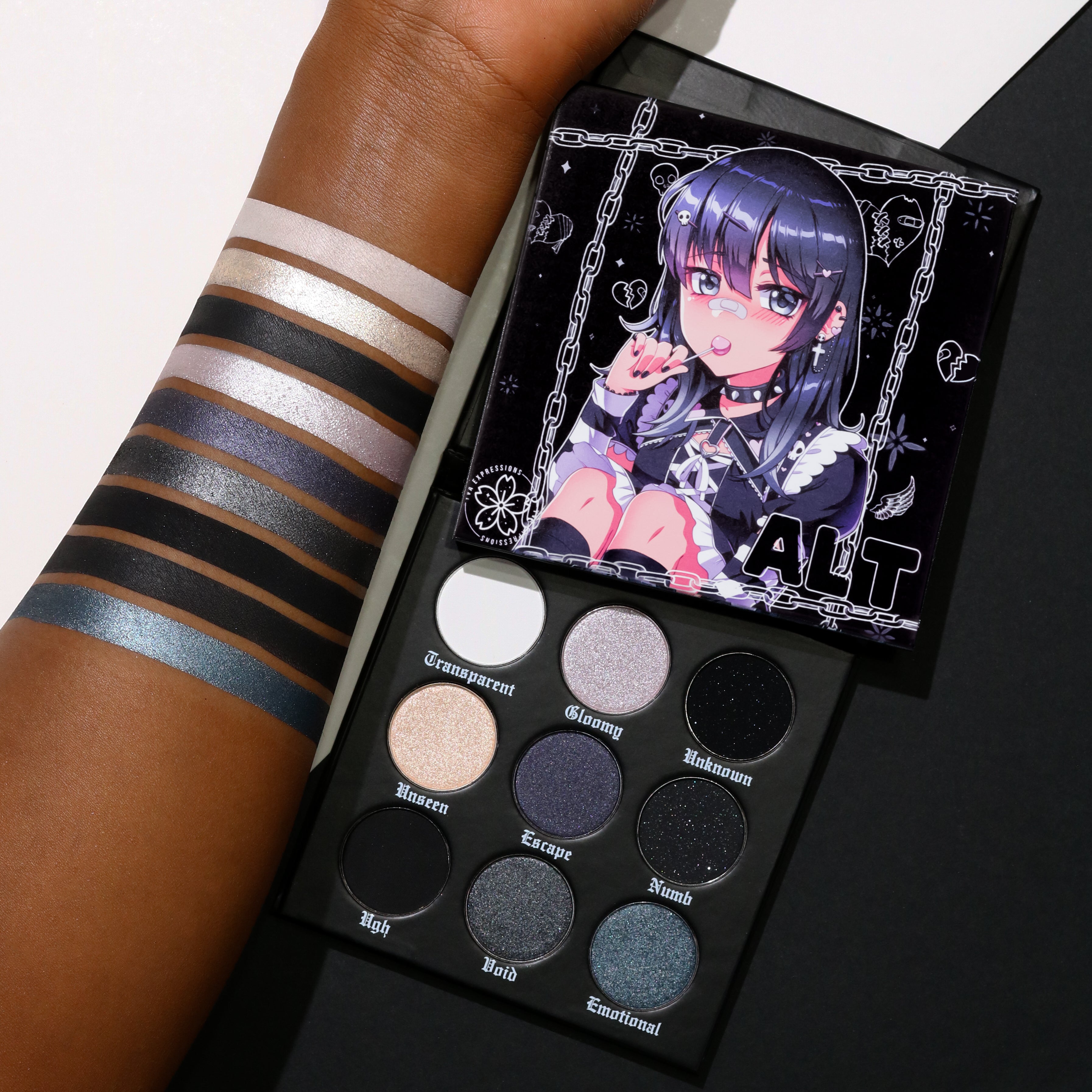 Anime Makeup, Kawaii makeup, Blue and Purple eyeshadow palette, Anime palette, Anime eyeshadow palette, Black and Gray eyeshadow palette, Alt Makeup, Alt eyeshadow palette, Grunge eyeshadow,Anime cosmetics, Anime eyeshadow palette, Anime palette, Anime beauty brand, Anime cosmetics, Kawaii makeup brand, Kawaii makeup, Kawaii eyeshadow palette, Anime makep brand, Blue eyeshadow palette, Black eyeshadow Palette