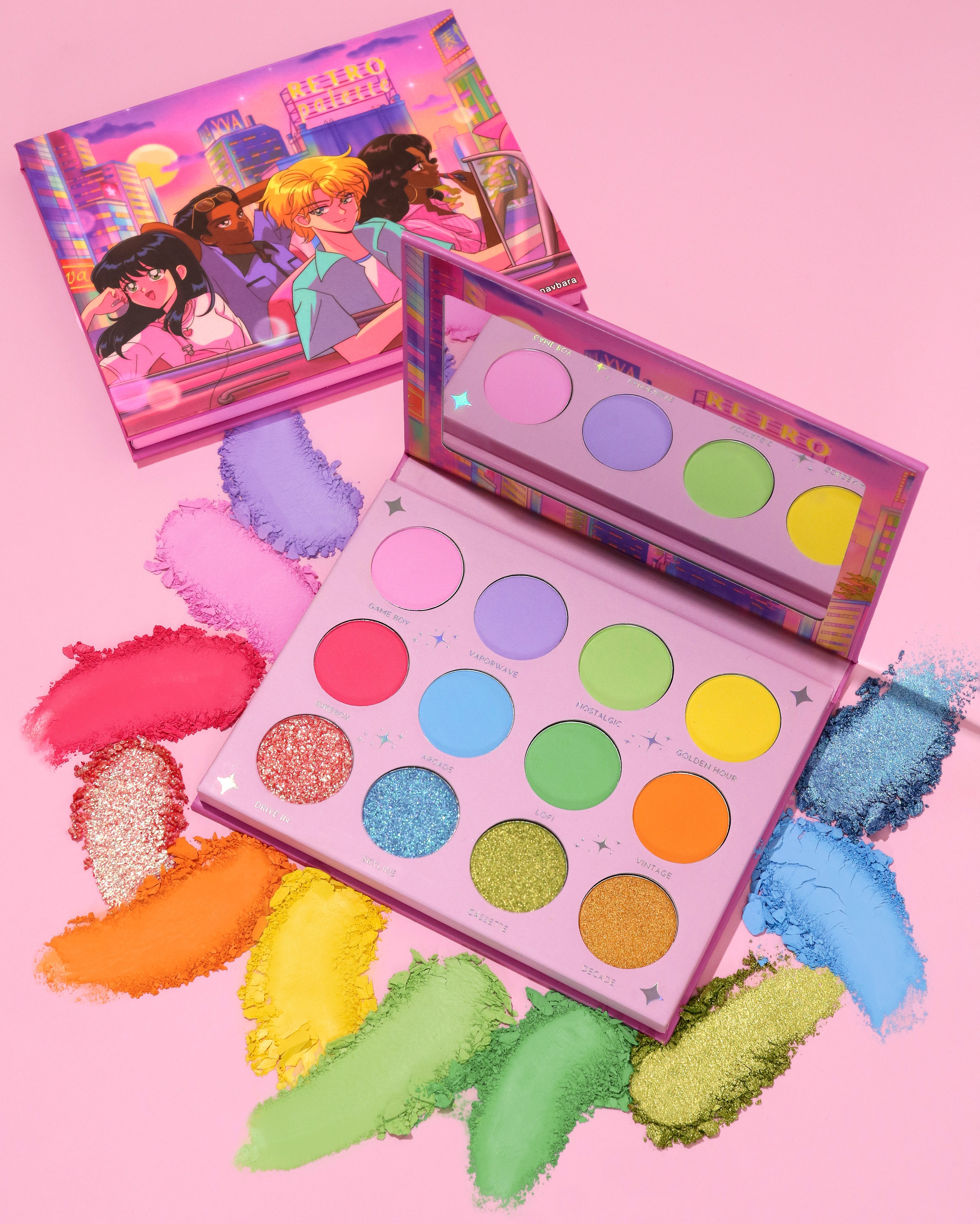 retro eyeshadow palette by yvaexpressions, retro anime makeup, retro anime products, anime makeup, pastel makeup, colorful eyeshadow palette, colorful eyeshadow, pastel colorful eyeshadow, anime makeup brand, anime makeup, kawaii makeup, kawaii products, kawaii makeup brand, creative palette