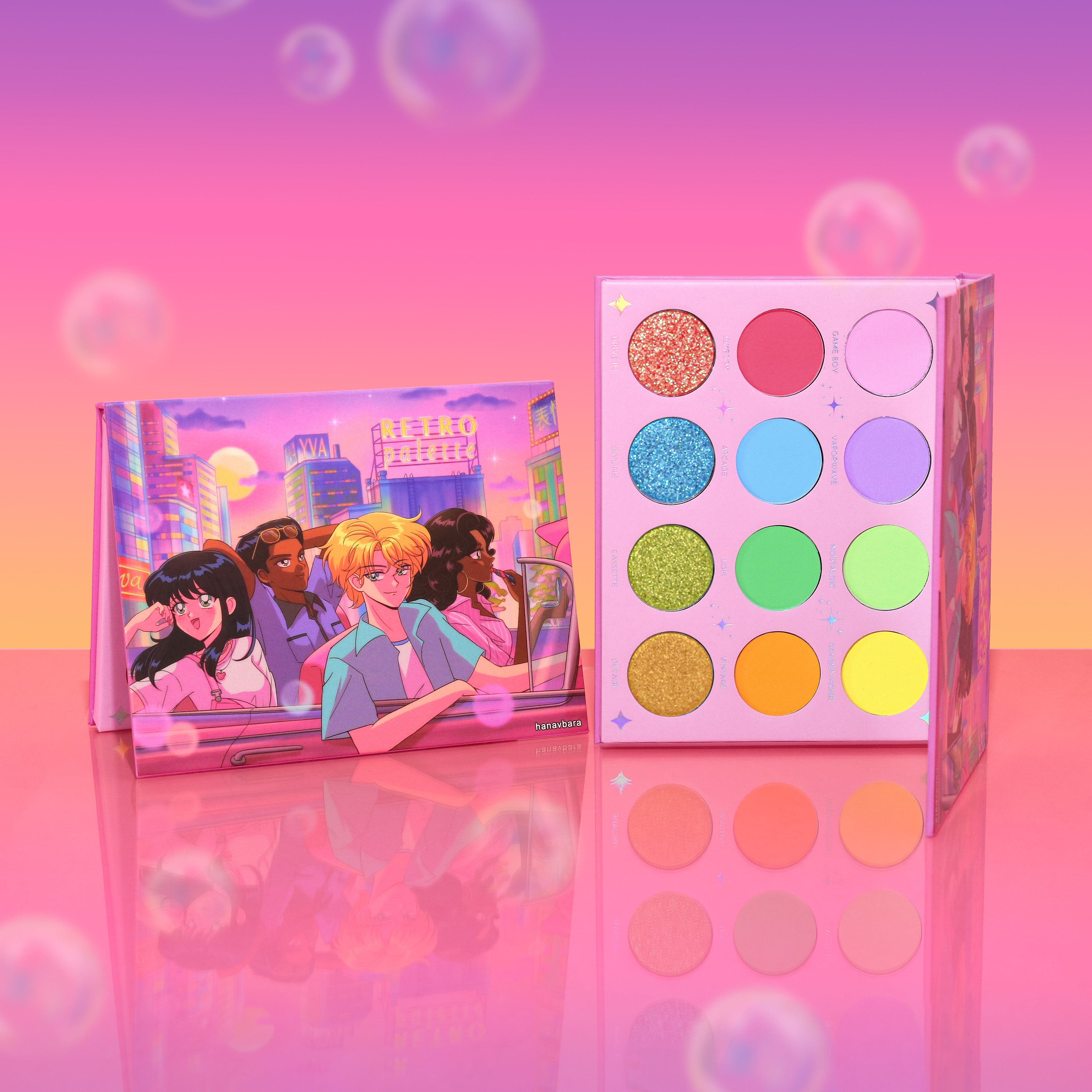 retro eyeshadow palette by yvaexpressions, retro anime makeup, retro anime products, anime makeup, pastel makeup, colorful eyeshadow palette, colorful eyeshadow, pastel colorful eyeshadow, anime makeup brand, anime makeup, kawaii makeup, kawaii products, kawaii makeup brand, creative palette