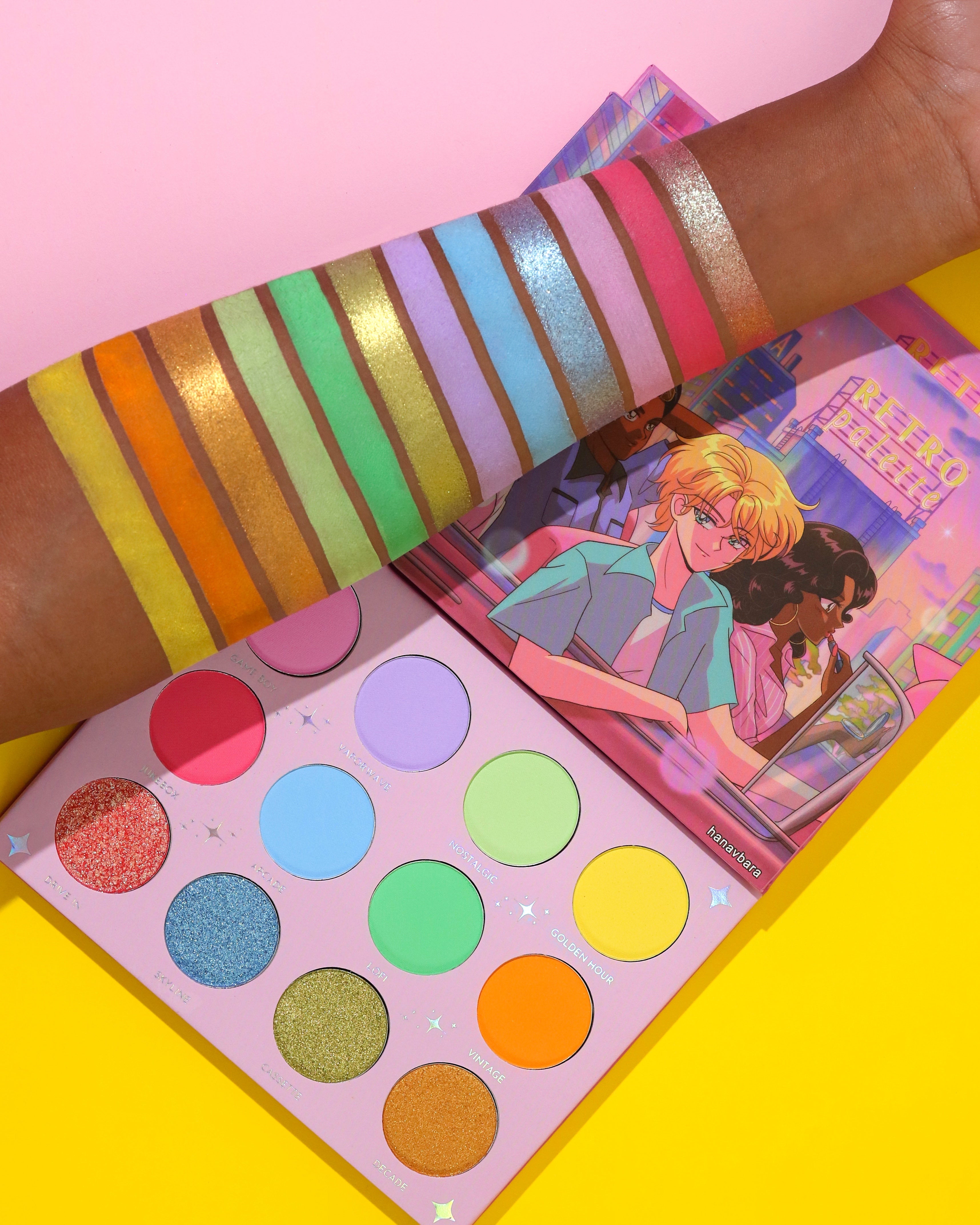 retro eyeshadow palette by yvaexpressions, retro anime makeup, retro anime products, anime makeup, pastel makeup, colorful eyeshadow palette, colorful eyeshadow, pastel colorful eyeshadow, anime makeup brand, anime makeup, kawaii makeup, kawaii products, kawaii makeup brand, creative palette